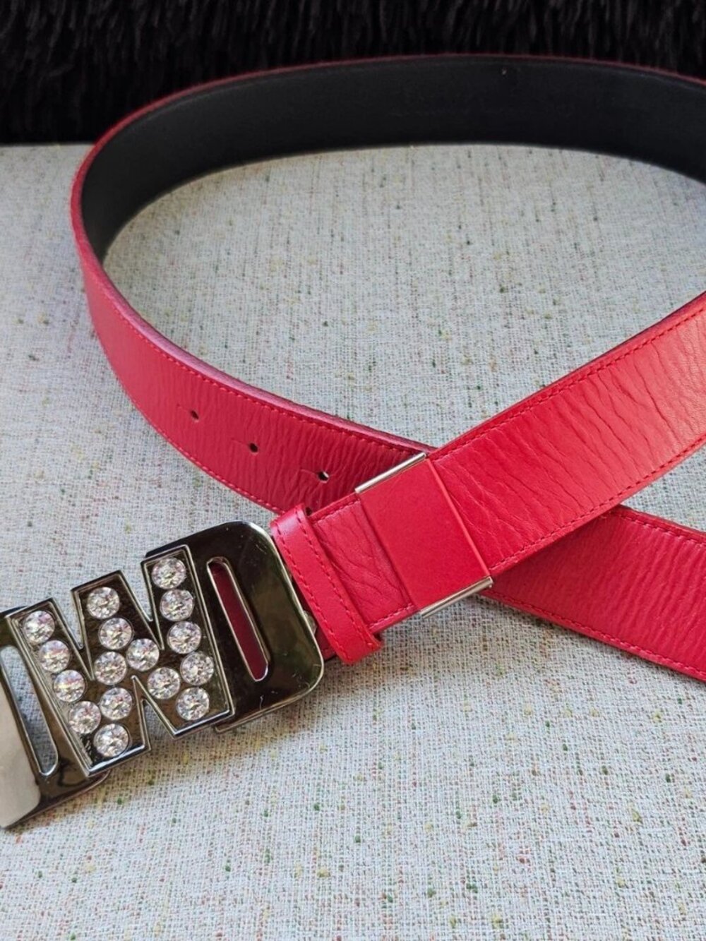Vintage Dance With Dragon Belt Red Leather DWD Japanese Waistband Size 31-32
